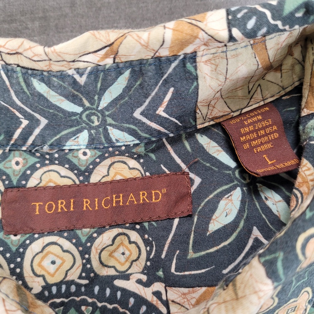 Tori Richard Mens Lg Hawaiian Aloha Shirt Floral Patchwork Short Sleeve Button - Picture 2 of 6